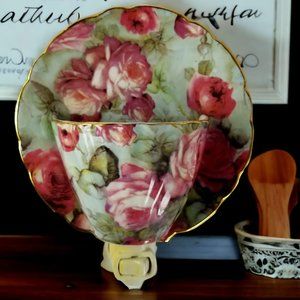 Pink Roses Night Light Formalities Baum Bros Floral Porcelain Teacup & Saucer